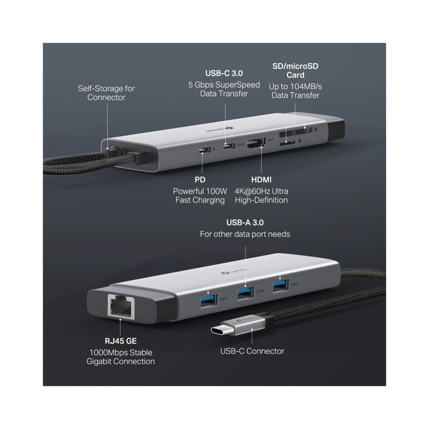 UH9120C Hub USB-C 9 en 1 con Puerto HDMI 4K@60Hz, Ranuras para SD y microSD y Carga Rápida