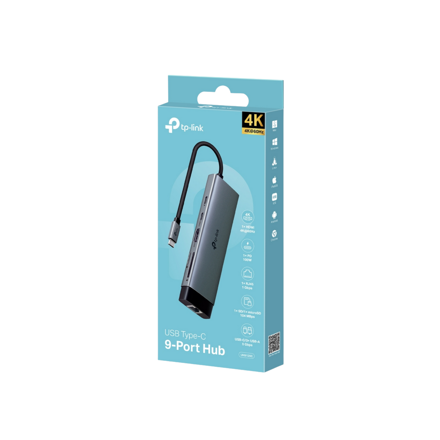 UH9120C Hub USB-C 9 en 1 con Puerto HDMI 4K@60Hz, Ranuras para SD y microSD y Carga Rápida