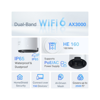 DECO TP-LINK DECO X50 OUTDOOR WI-FI 6 MESH AI AX3000 IP65 POE 1-PACK WHITE