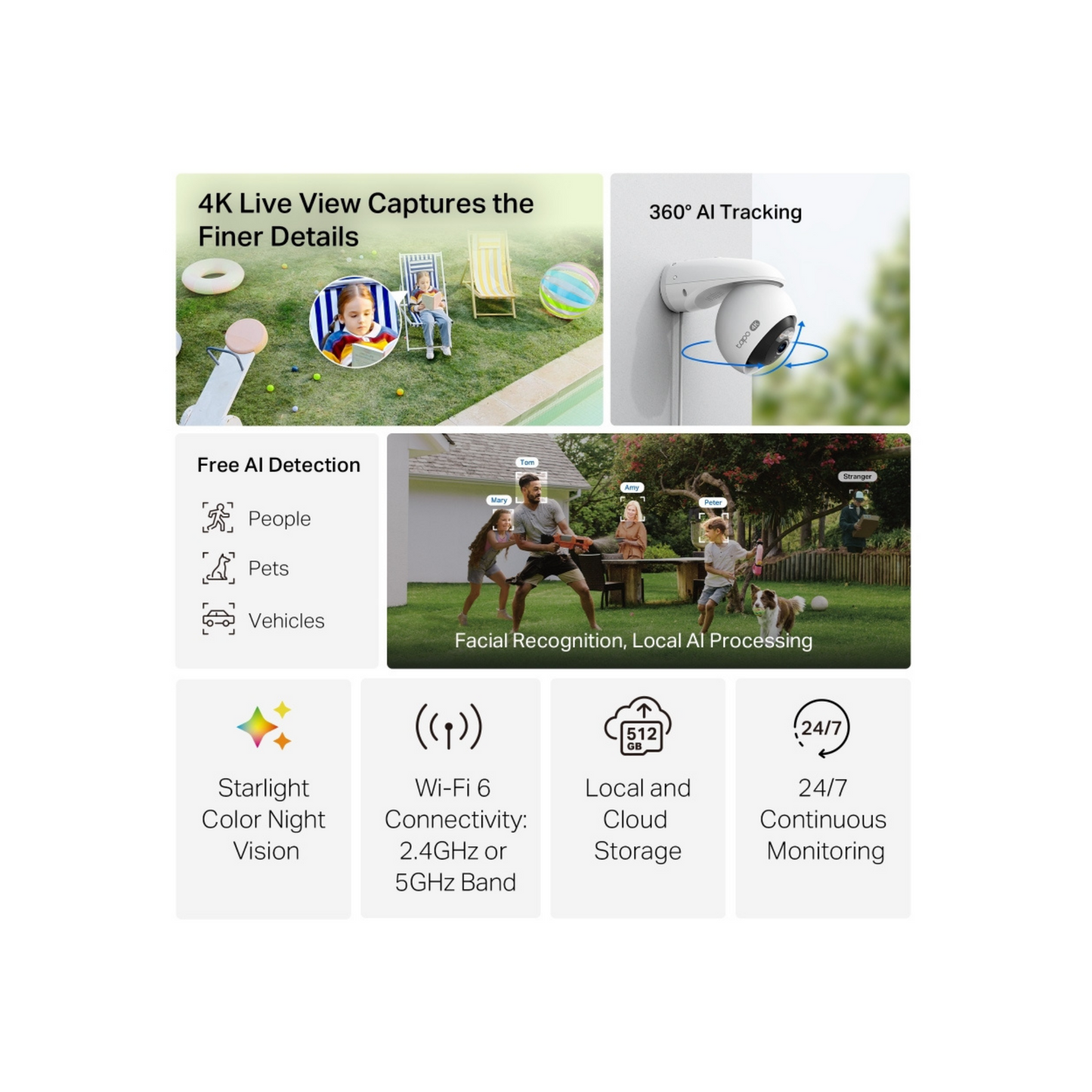 C560WS Cámara de seguridad Wi-Fi para exteriores con función de giro e inclinación.