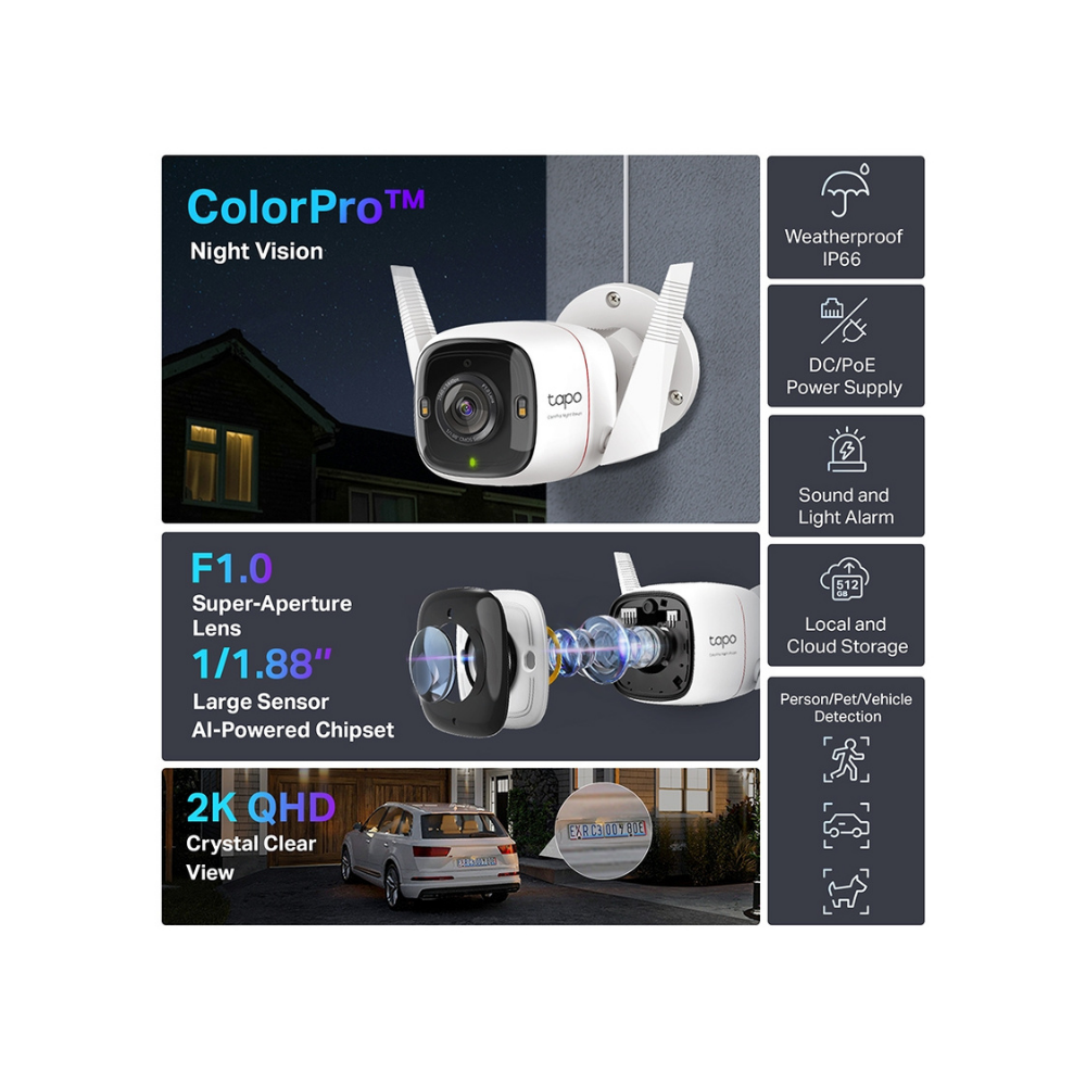 Tapo C325WB Cámara de Vigilancia para Exteriores con Visión Nocturna ColorPro y Detección IA Avanzada