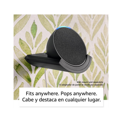 Echo Pop Parlante inteligente y compacto con sonido definido y Alexa versión internacional con adaptador de corriente (15 W) de Estados Unidos (Carbón)