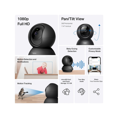 Cámara de Vigilancia Wi-Fi HD de 360 Grados con IA y Detección de Llanto de Bebé