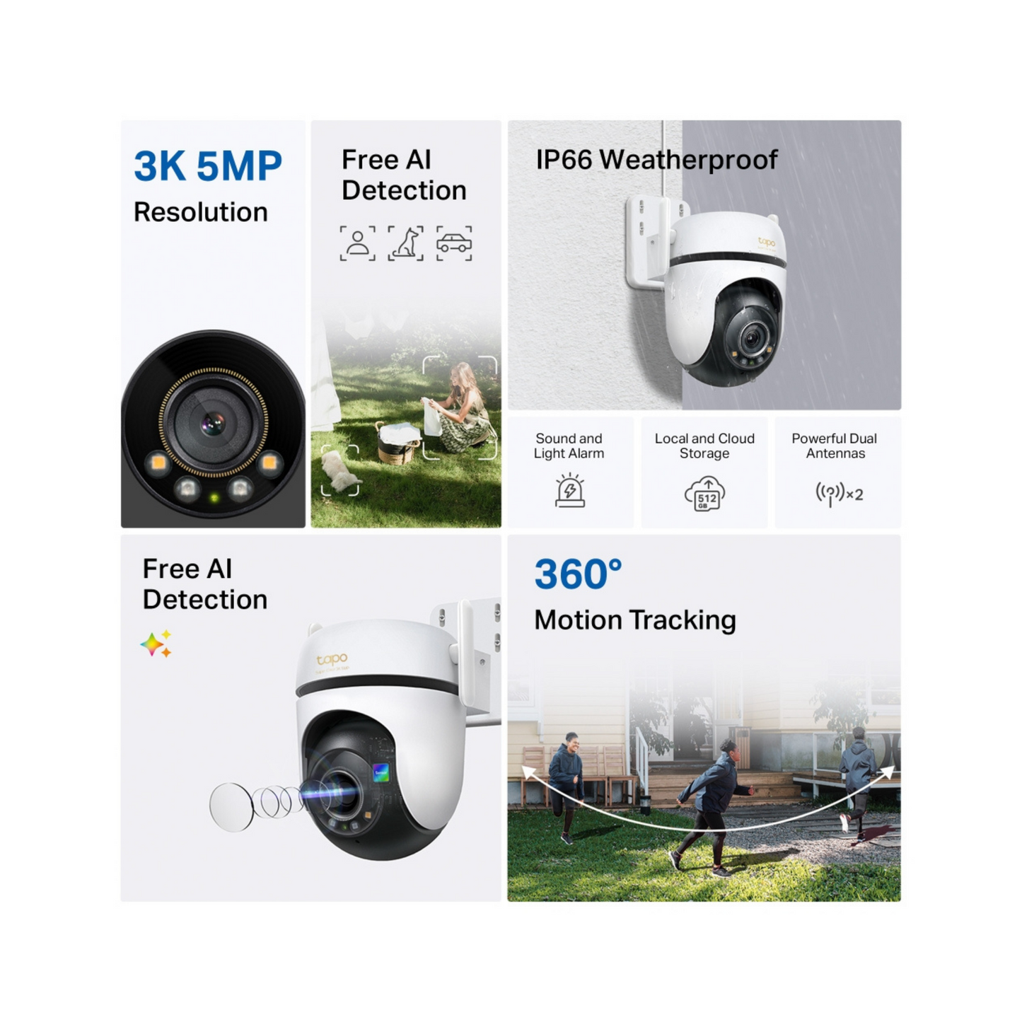 Tapo C530WS Cámara de Vigilancia Wi-Fi de 360 Grados para Exteriores con Vista 3K y Detección IA Avanzada
