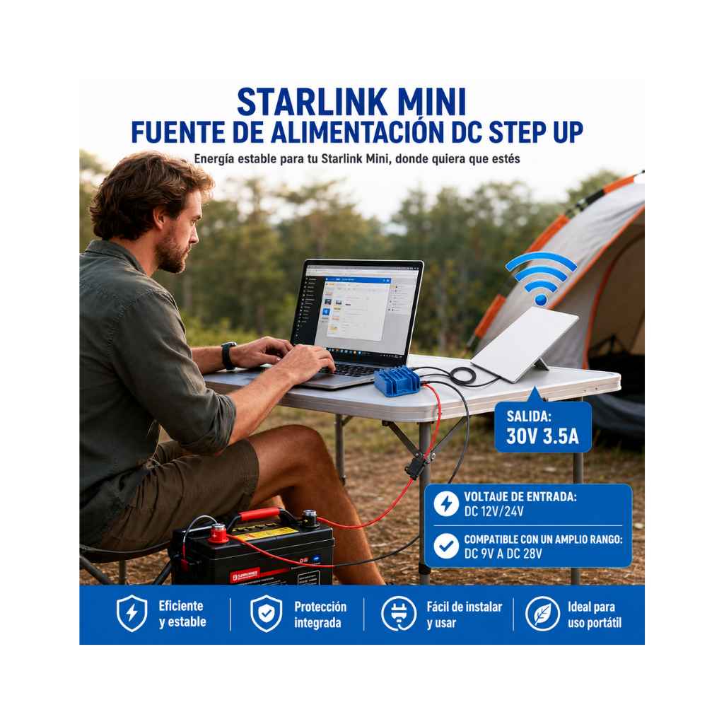 Starlink - Cable de alimentación mini de 12 V, 12 V/24 V a 30 V 3.5 A CC convertidor elevador para Starlink Mini fuente de alimentación con enchufe hembra, compatible con batería/RV/Yacht solución de alimentación fuera de la red