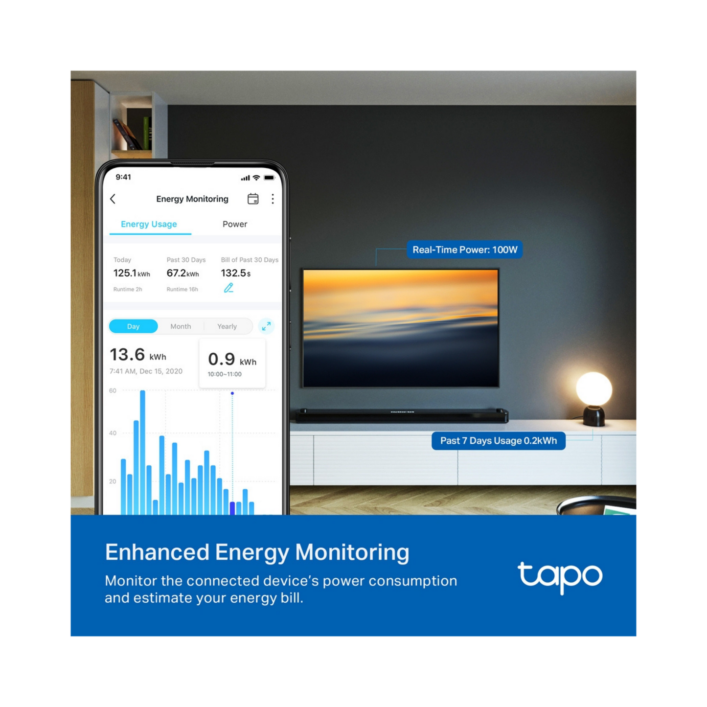 Tapo P210M Enchufe inteligente Wi-Fi Tapo, monitorización de energía